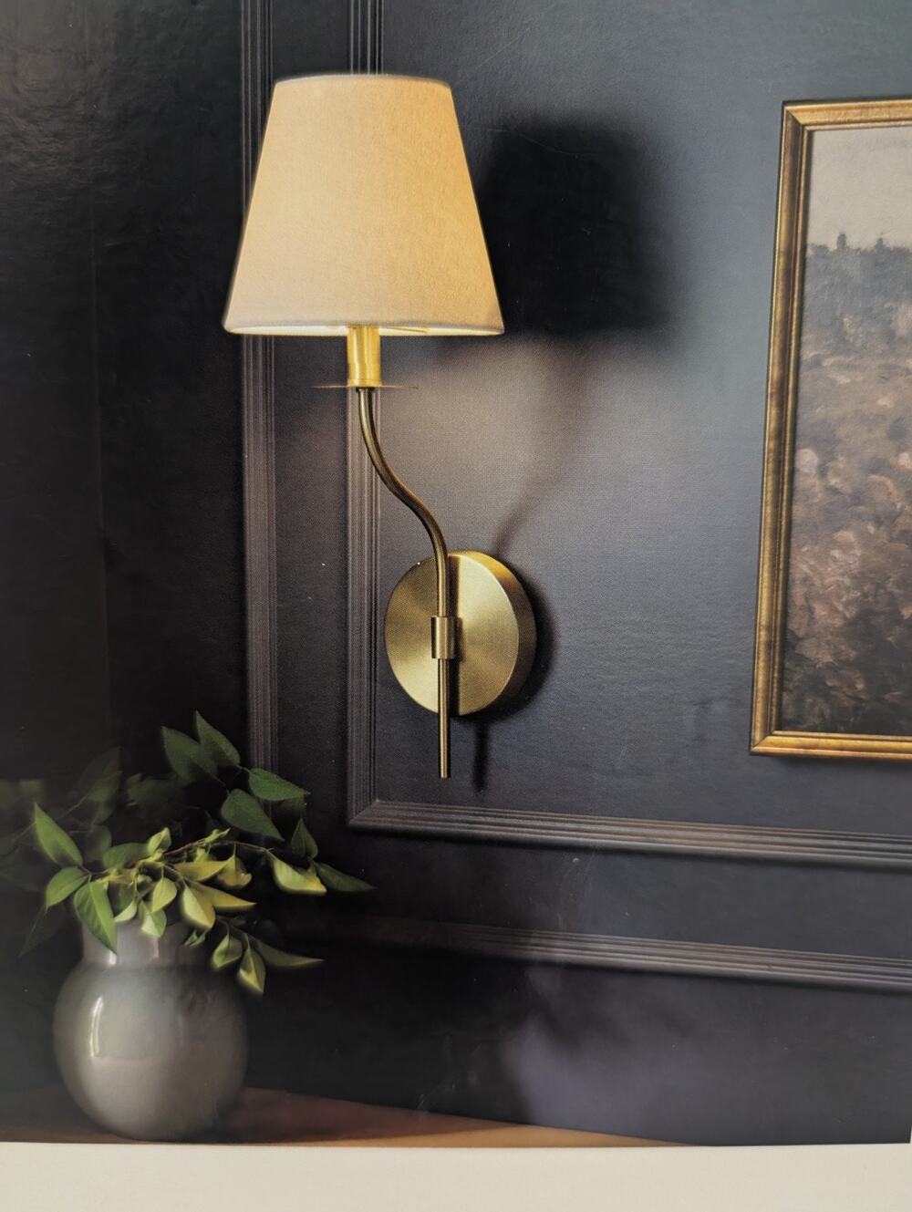 Metal Wall Sconce Brass - Threshold with Studio McGee Cream Shade Battery Remote
